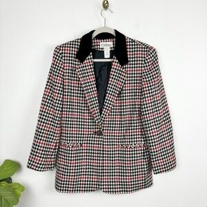 Vintage 80s Worthington Houndstooth Red Plaid Blazer Sz 6 Petite